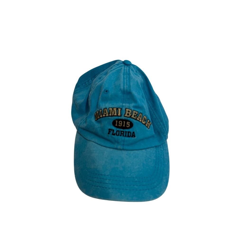 Lucky 7 USA Miami Beach Florida Baseball Hat Aqua Blue Adjustable Velcro Closure